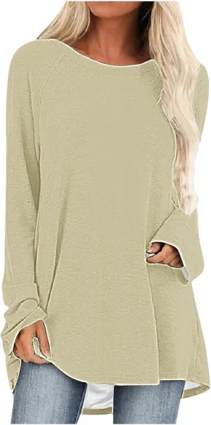 Fall Long Sleeve Tunic Tops for Womens 2024 Trendy Casual Gradient Color Shirts Loose Fit Flowy Pullover Blouse