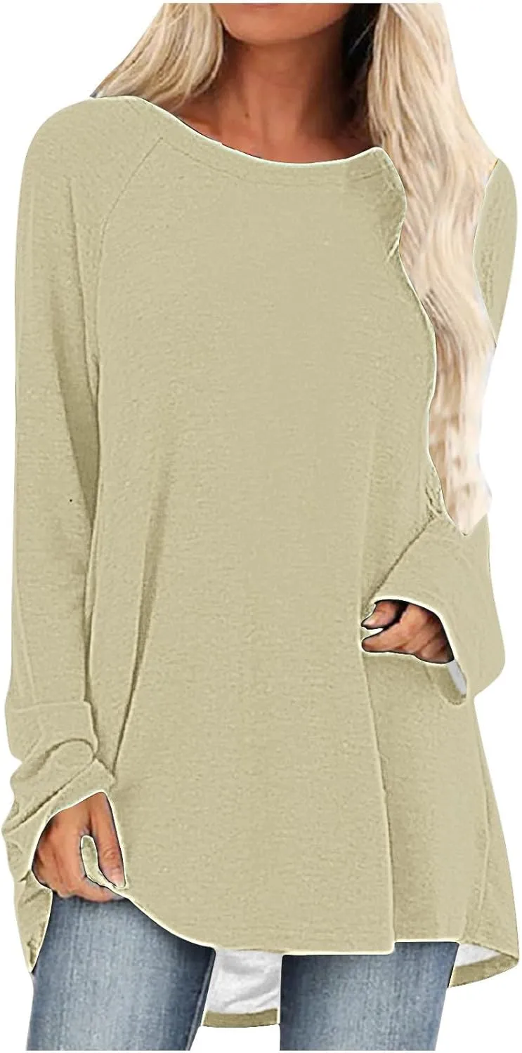 Fall Long Sleeve Tunic Tops for Womens 2024 Trendy Casual Gradient Color Shirts Loose Fit Flowy Pullover Blouse
