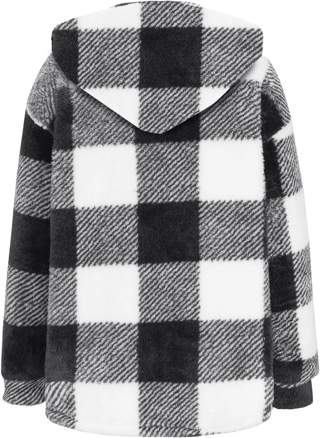Fashion Plaid Plush Winter Coats for Women Button Hooded Jackets Long Sleeve Pullover Plus Size Shacket Jacket