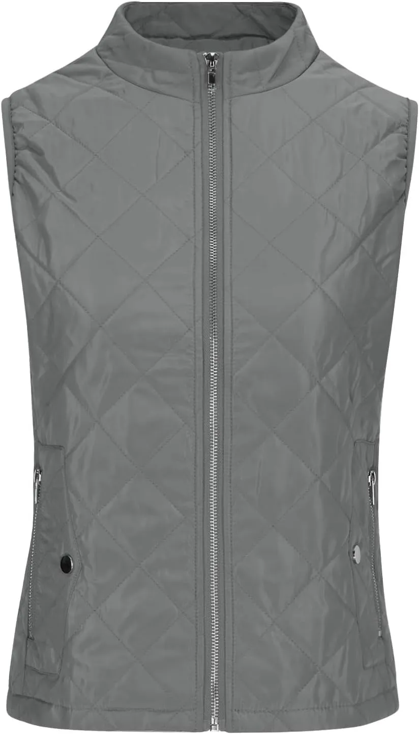 Fashion Puffer Vest Women Fall Winter Sleeveless Coats Down Cotton Waistcoat with Pockets Zip Up Quilted