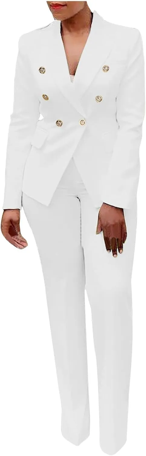 Firzero Pant Suits for Women Dressy Plus Size 2 Piece Blazer Sets Fall Button Blazer and Casual Wide Leg Pants Jacket Outfits