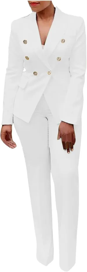 Firzero Pant Suits for Women Dressy Plus Size 2 Piece Blazer Sets Fall Button Blazer and Casual Wide Leg Pants Jacket Outfits