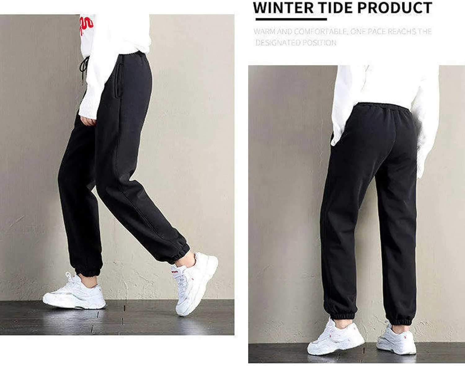 Fleece Lined Sweatpants Women Loose Drawstring Long Pants Warm Joggers Trendy Y2K Sweat Pant High Waist Trousers