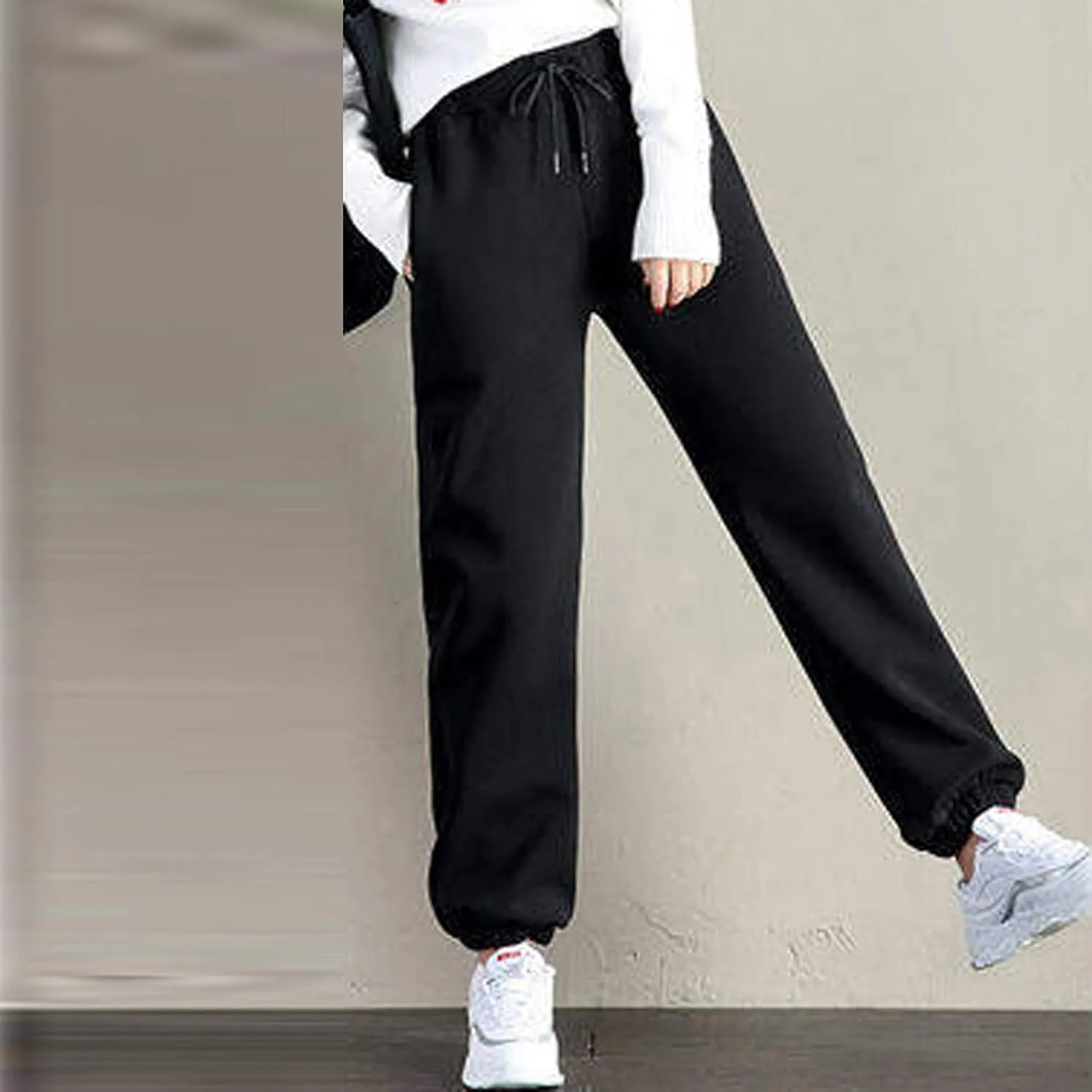 Fleece Lined Sweatpants Women Loose Drawstring Long Pants Warm Joggers Trendy Y2K Sweat Pant High Waist Trousers