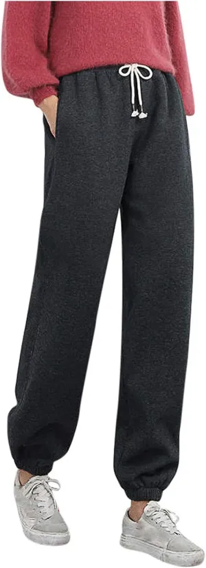 Fleece Lined Sweatpants Women Loose Drawstring Long Pants Warm Joggers Trendy Y2K Sweat Pant High Waist Trousers