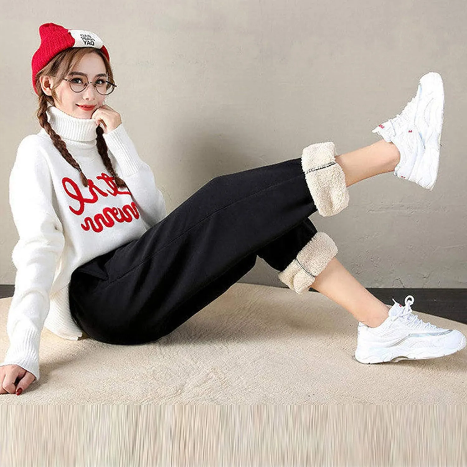 Fleece Lined Sweatpants Women Loose Drawstring Long Pants Warm Joggers Trendy Y2K Sweat Pant High Waist Trousers