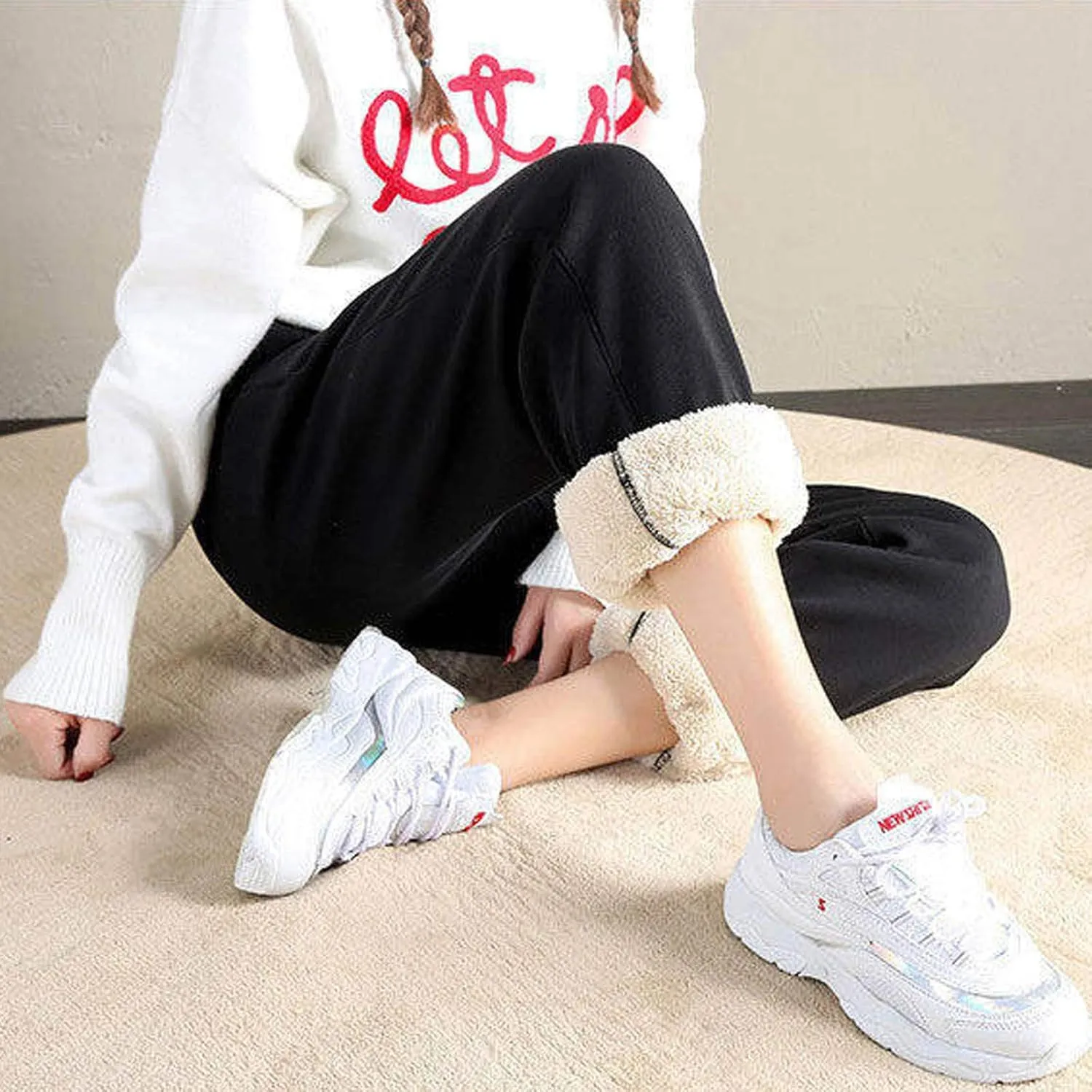Fleece Lined Sweatpants Women Loose Drawstring Long Pants Warm Joggers Trendy Y2K Sweat Pant High Waist Trousers