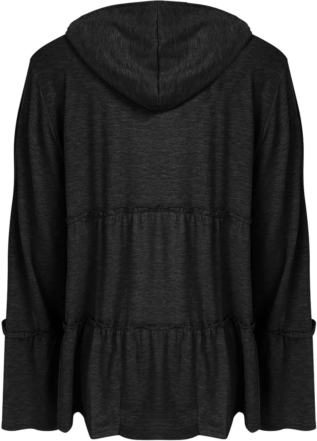 Full Zip Up Hoodie for Women Pleated Flowy Tiered Ruffle Hooded Shirt Lightweight Jacket Long Sleeve Babydoll Top Blouse