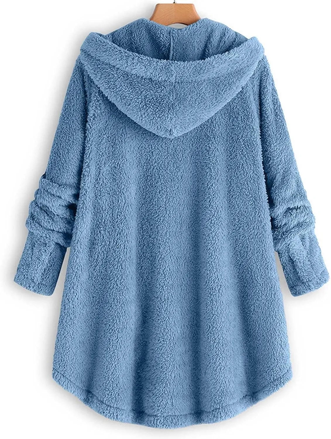 Fuzzy Fleece Hooded Button Down Jacket For Women Oversized Warm Winter Sherpa Cardigan Coat Loungewear