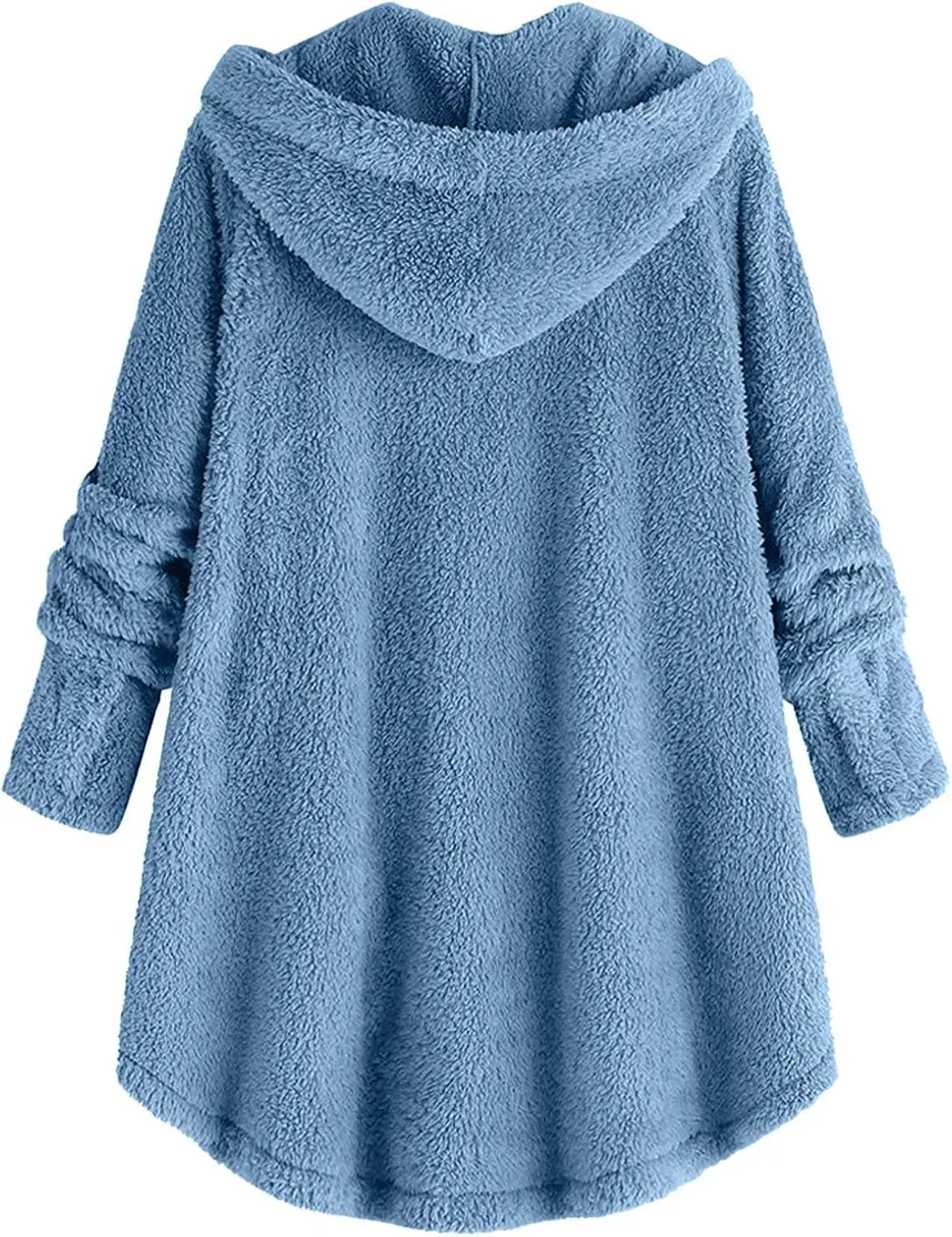 Fuzzy Fleece Hooded Button Down Jacket For Women Oversized Warm Winter Sherpa Cardigan Coat Loungewear