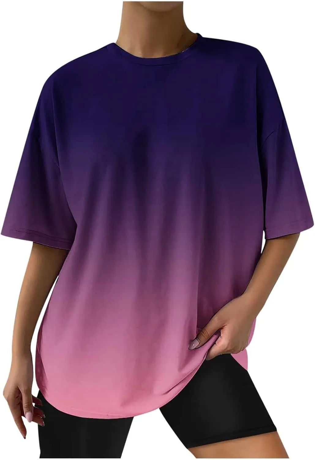 Generic 2024 Womens Oversized T Shirts Loose Fit Short Sleeve Crewneck Tees Blouse Summer Casual Plus Size Workout Tunic Tops