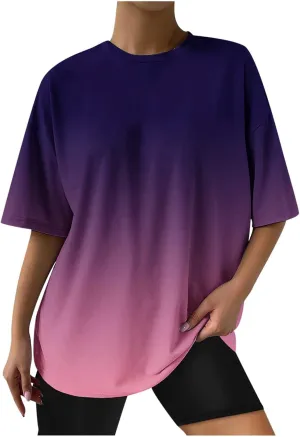 Generic 2024 Womens Oversized T Shirts Loose Fit Short Sleeve Crewneck Tees Blouse Summer Casual Plus Size Workout Tunic Tops