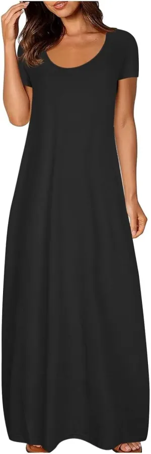 GOKKILRW Womens Short Sleeve T-Shirt Dress Casual Loose Maternity Long Dress Maxi Beach Sundress Nightgowns Pjs Loungewear