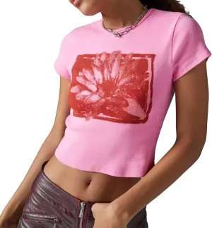 Graphic Baby Tees for Women Y2k Flower Print Short Sleeve Crop Top Teen Girls Aesthetic Vintage Shirts Summer