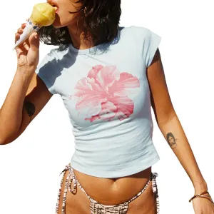 Graphic Baby Tees for Women Y2k Flower Print Short Sleeve Crop Top Teen Girls Aesthetic Vintage Shirts Summer