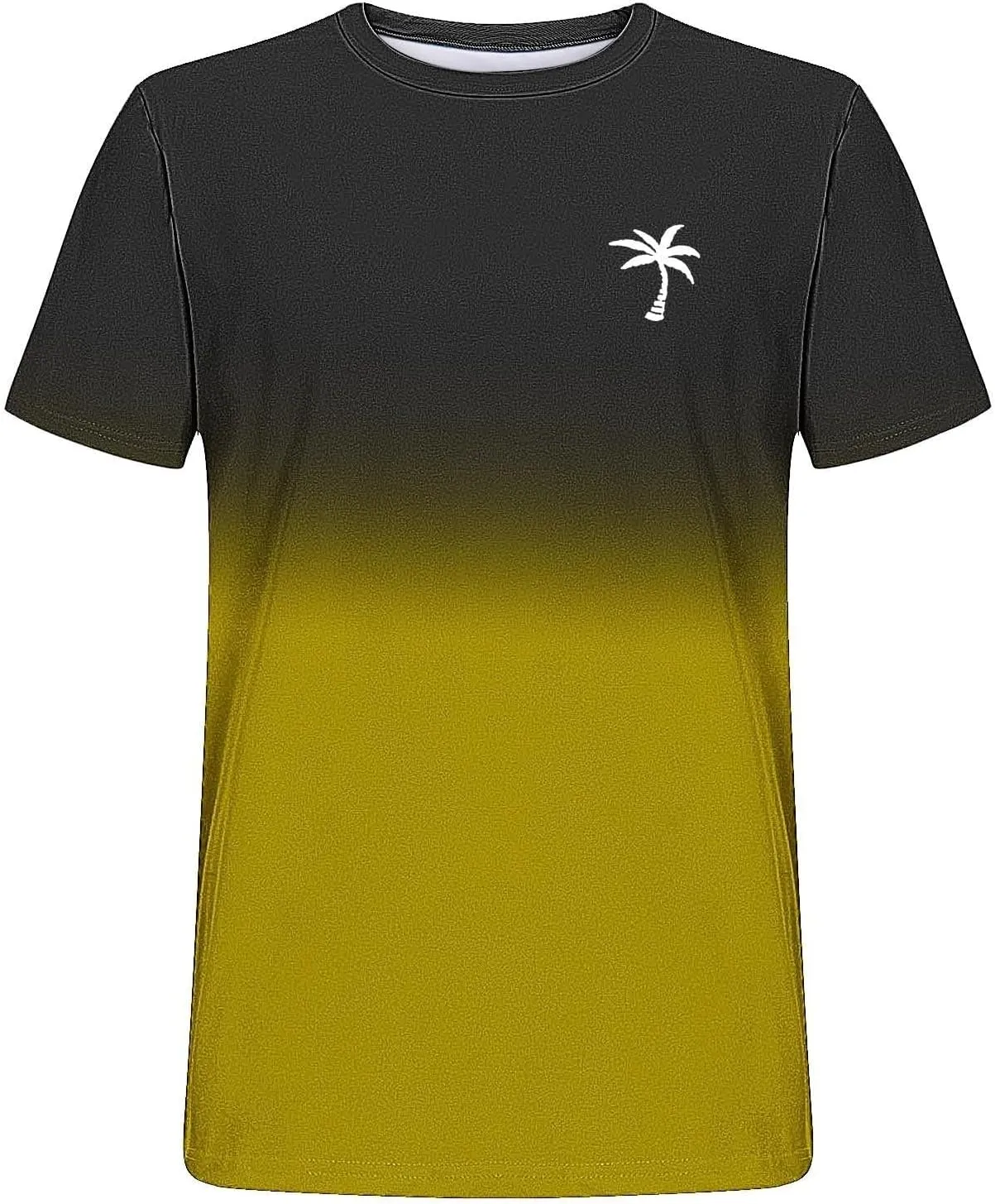 Graphic Beach Tees for Men Gradient Short Sleeve Summer Vacation T-Shirts Fashion Plam Tree Printed Streetwear Tees