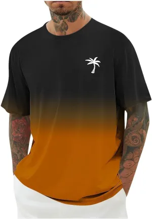 Graphic Beach Tees for Men Gradient Short Sleeve Summer Vacation T-Shirts Fashion Plam Tree Printed Streetwear Tees
