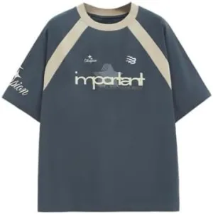 Graphic Tees Men Y2k Shirts Vintage Racing Tees Patchwork Oversized T Shirts Color Block Jersey Top E-Blue