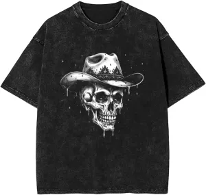 Graphic Tees Men's T-Shirts Unisex Oversized Tshirts for Men Vintage Tees Acid Wash Tshirt Gothic Skull Summer Tops