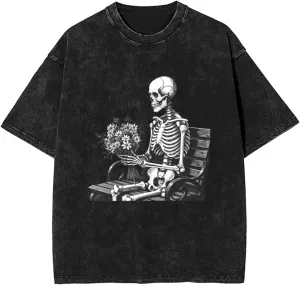 Graphic Tees Men's T-Shirts Unisex Oversized Tshirts for Men Vintage Tees Acid Wash Tshirt Gothic Skull Summer Tops
