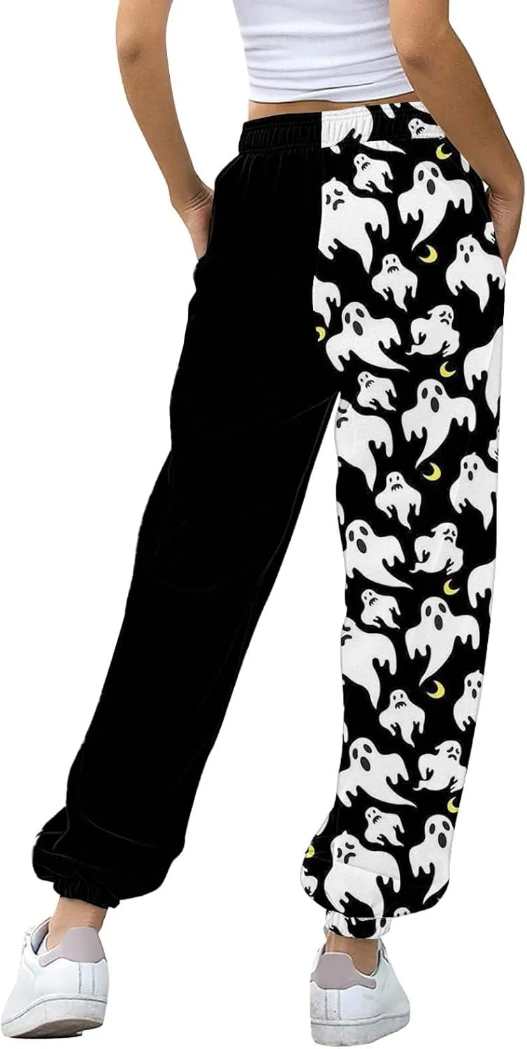 Halloween Cartoon Sweatpants Women Funny Ghostface Cinch Bottoms High Waist Workout Active Jogger Pants with Pockets