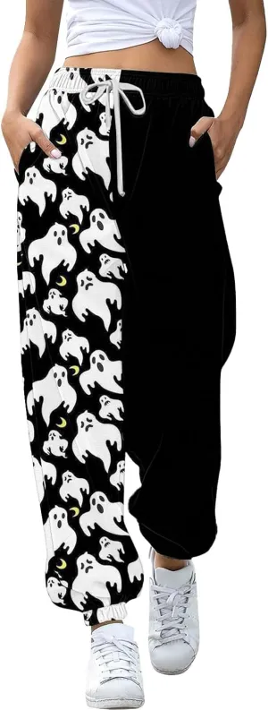 Halloween Cartoon Sweatpants Women Funny Ghostface Cinch Bottoms High Waist Workout Active Jogger Pants with Pockets