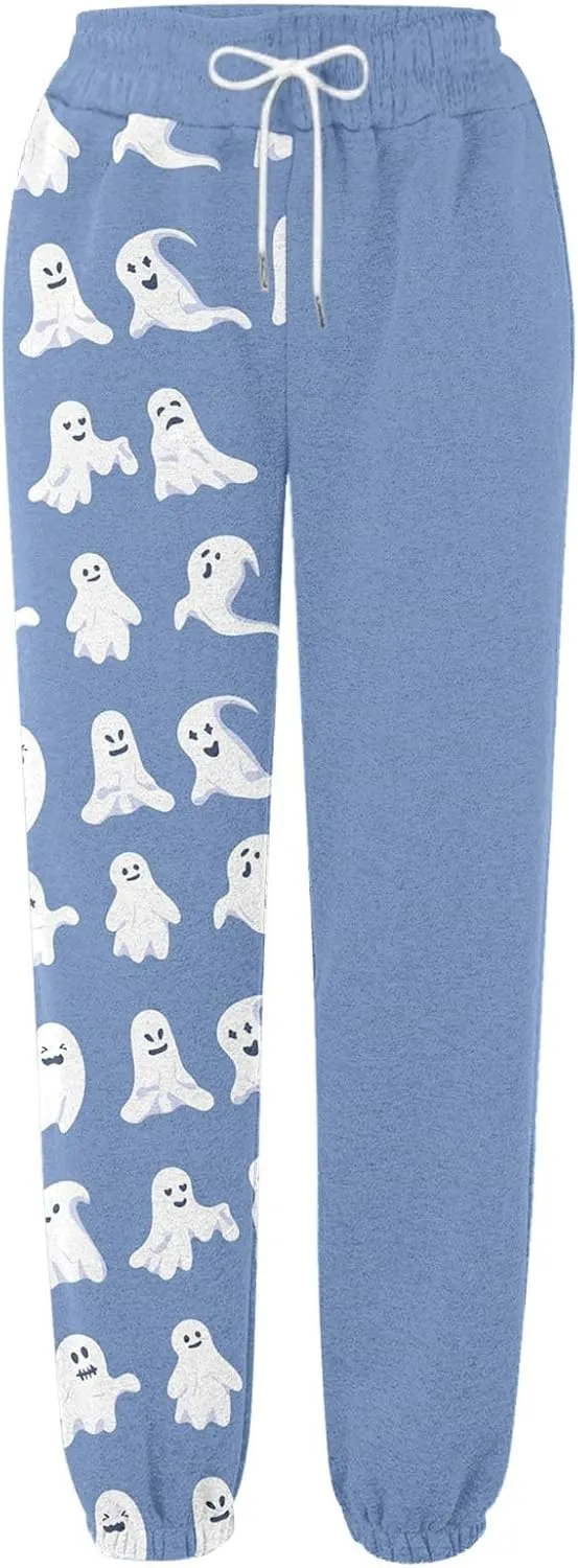 Halloween Cartoon Sweatpants Women Funny Ghostface Cinch Bottoms High Waist Workout Active Jogger Pants with Pockets