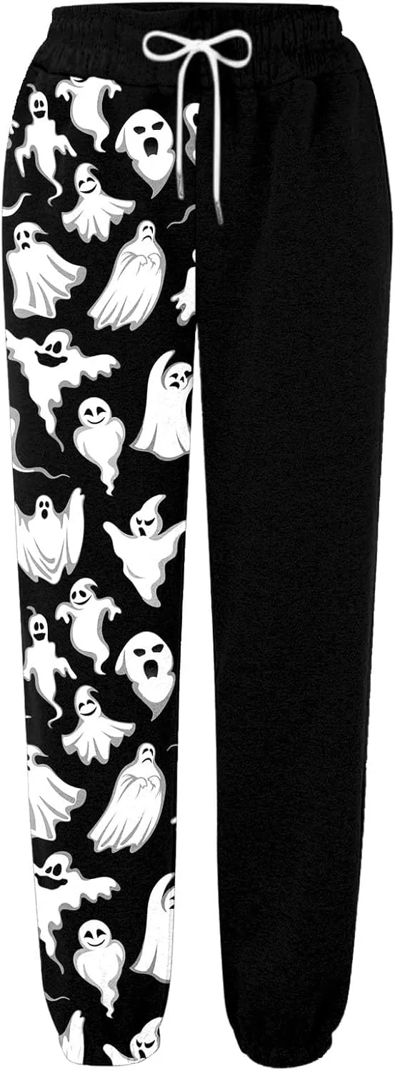 Halloween Cartoon Sweatpants Women Funny Ghostface Cinch Bottoms High Waist Workout Active Jogger Pants with Pockets