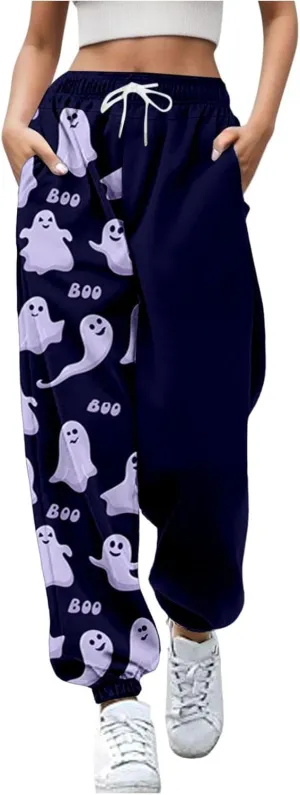 Halloween Cartoon Sweatpants Women Funny Ghostface Cinch Bottoms High Waist Workout Active Jogger Pants with Pockets