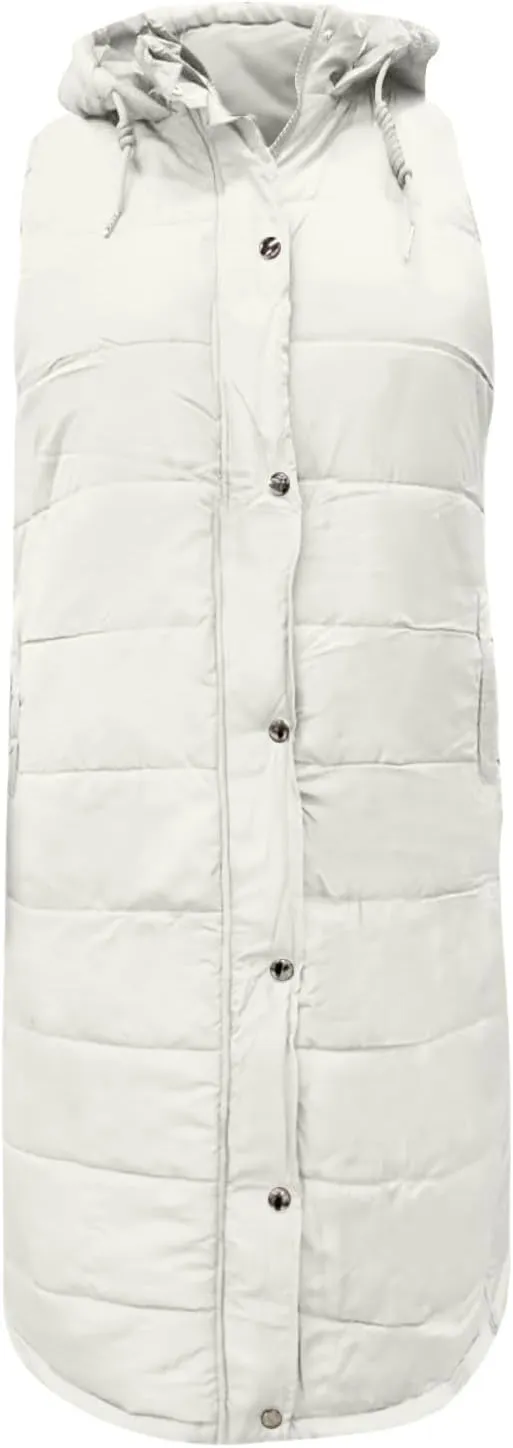 hlysgo Womens Quilted Puffer Vest Maxi Length Sleeveless Hooded Packable Winter Warm Thickened Down Jacket