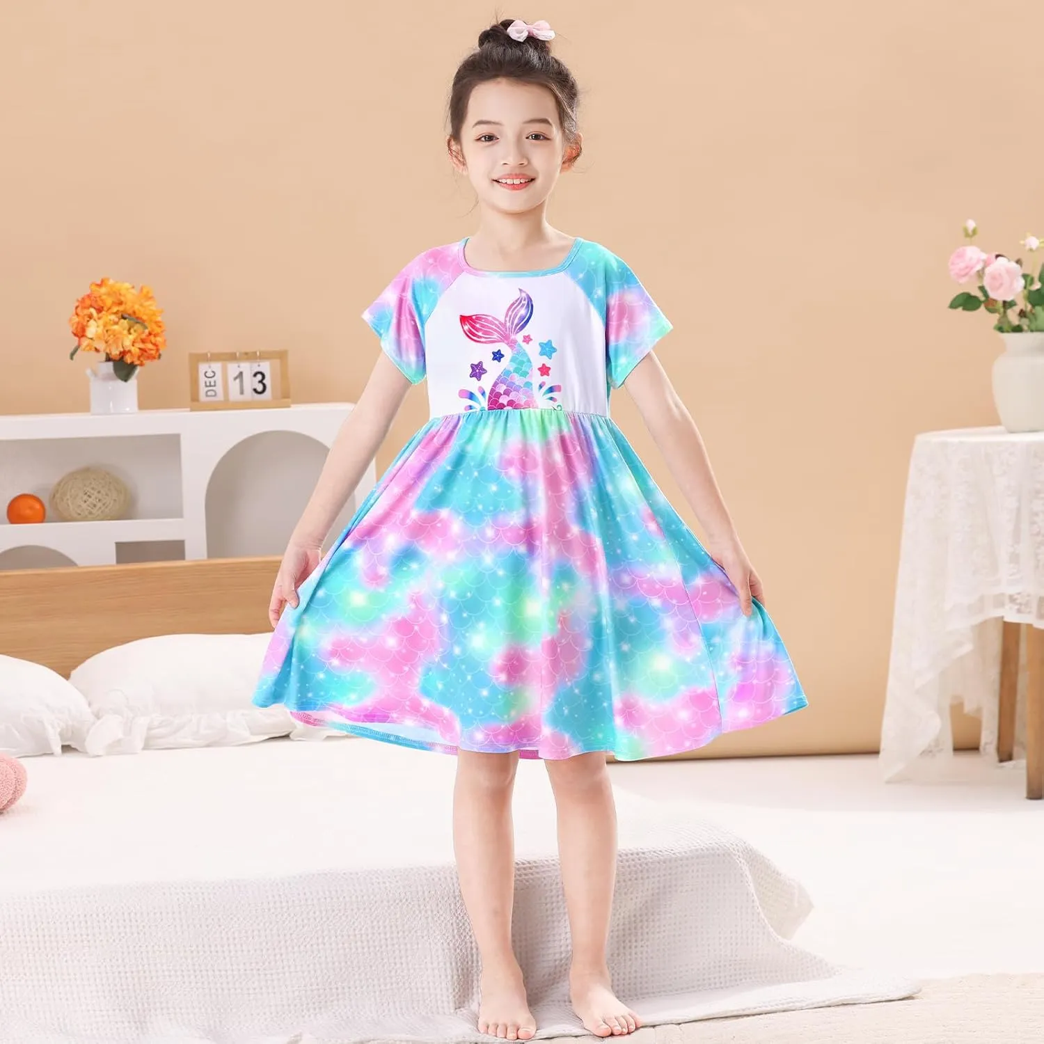 ICOSY Girls Nightgowns Unicorn Dress Pajamas for Kids Toddler Princess Nightgown Dress Unicorn Clothes for Girls