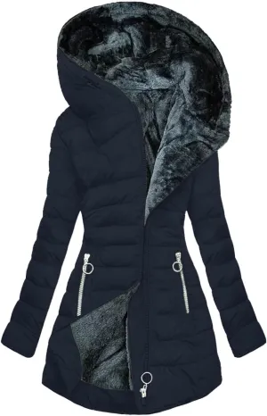iLH Winter Coats for Women Plus Size Puffer Fleece Lined Down Jacket Hooded Parka Coat Sherpa Warm Jacket Maxi Outwear