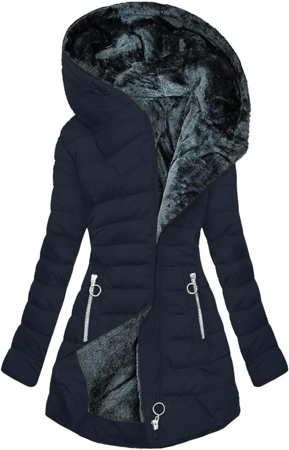 iLH Winter Coats for Women Plus Size Puffer Fleece Lined Down Jacket Hooded Parka Coat Sherpa Warm Jacket Maxi Outwear