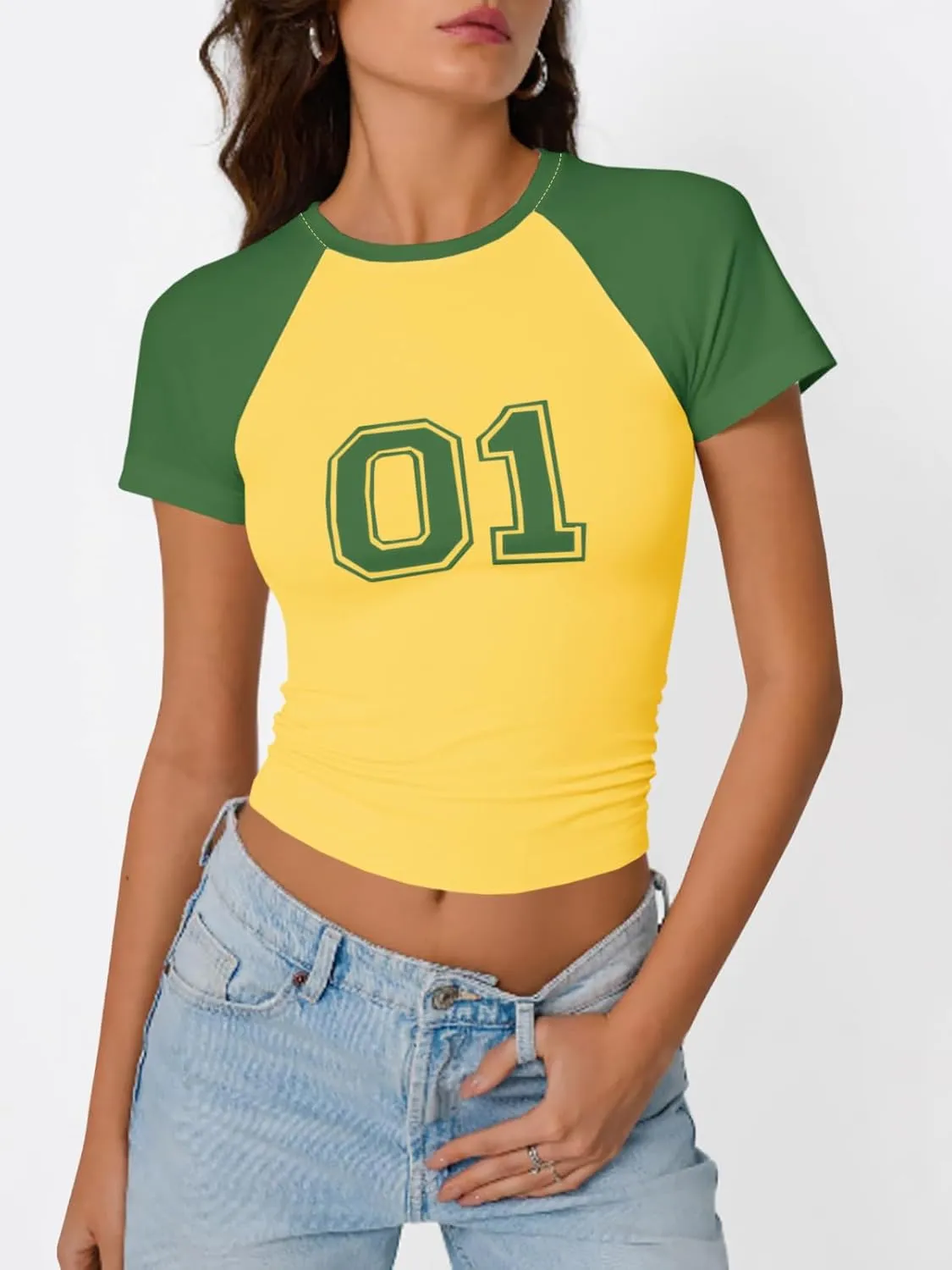 Imily Bela Womens Graphic T Shirt Y2k Baby Tees Summer Letter Print Casual Short Sleeve Slim Fit Crop Tops