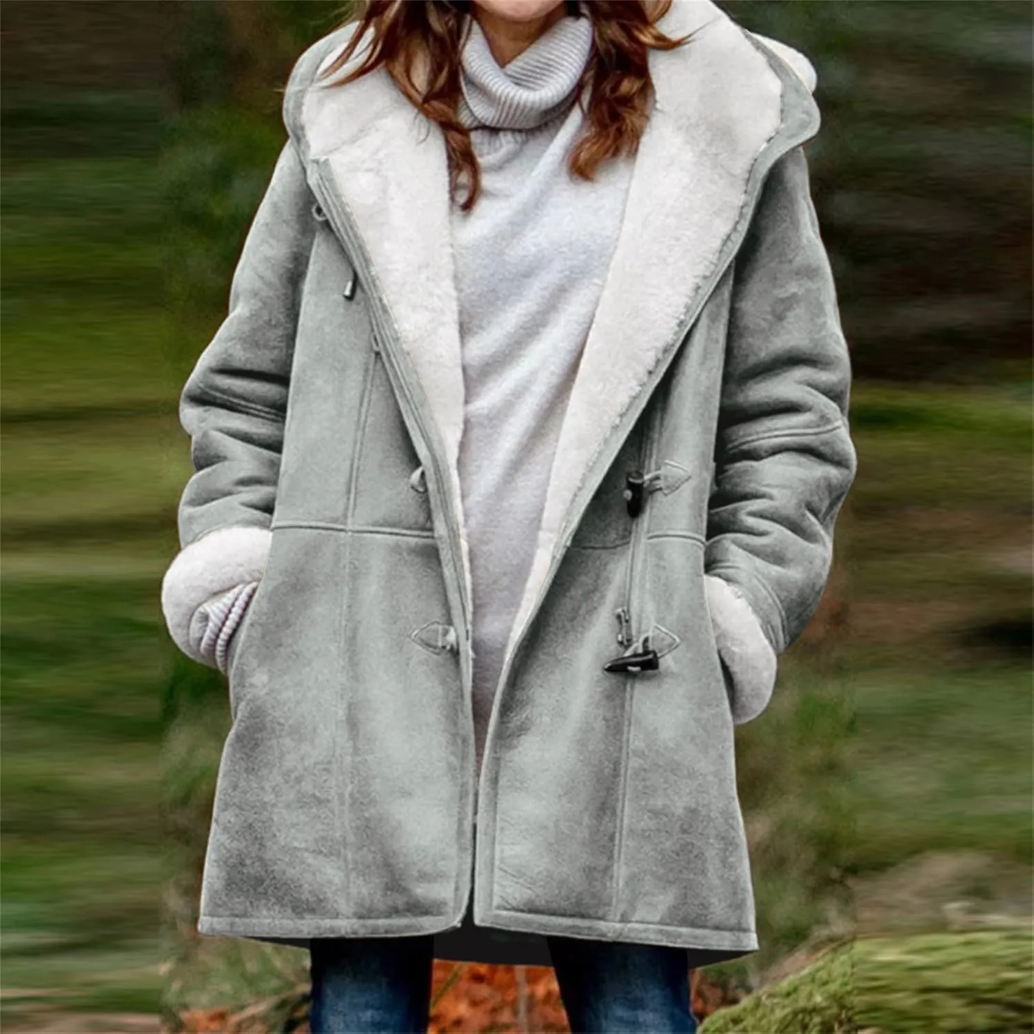 Jackets for Women 2024 Warm Sherpa Fleece Lined Distressed Jackets Hooded Parka Faux Suede Pea Coat Outerwear