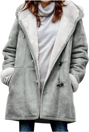 Jackets for Women 2024 Warm Sherpa Fleece Lined Distressed Jackets Hooded Parka Faux Suede Pea Coat Outerwear
