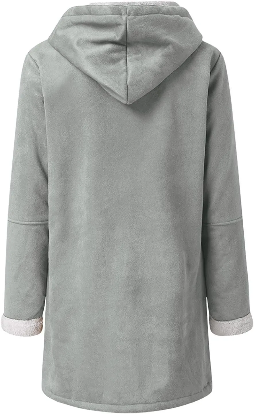 Jackets for Women 2024 Warm Sherpa Fleece Lined Distressed Jackets Hooded Parka Faux Suede Pea Coat Outerwear