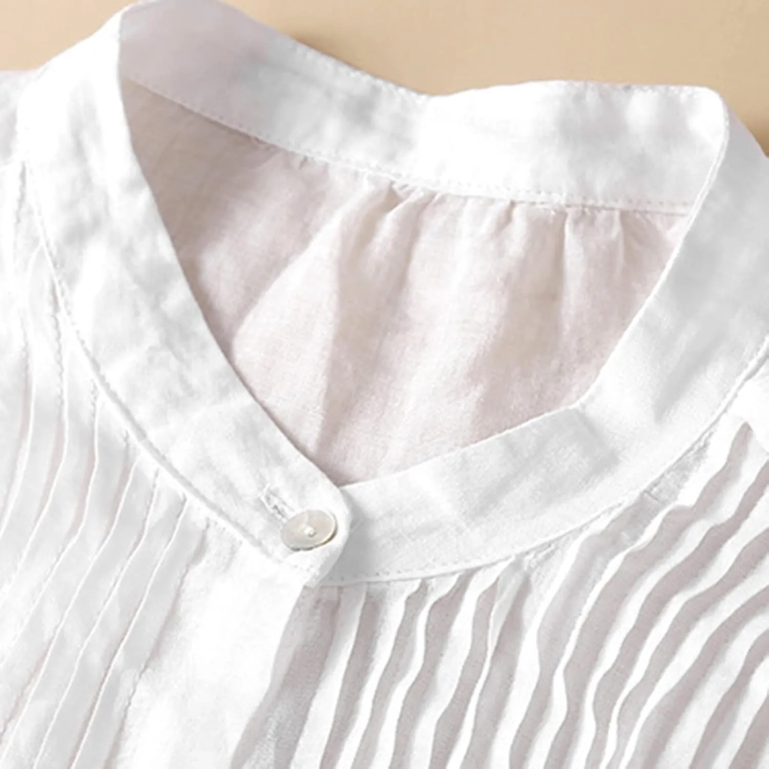JOAU Summer Womens Short Sleeve Cotton Linen Shirts Casual Collared Button Down Shirt V Neck Pleated Tops Loose Blouses