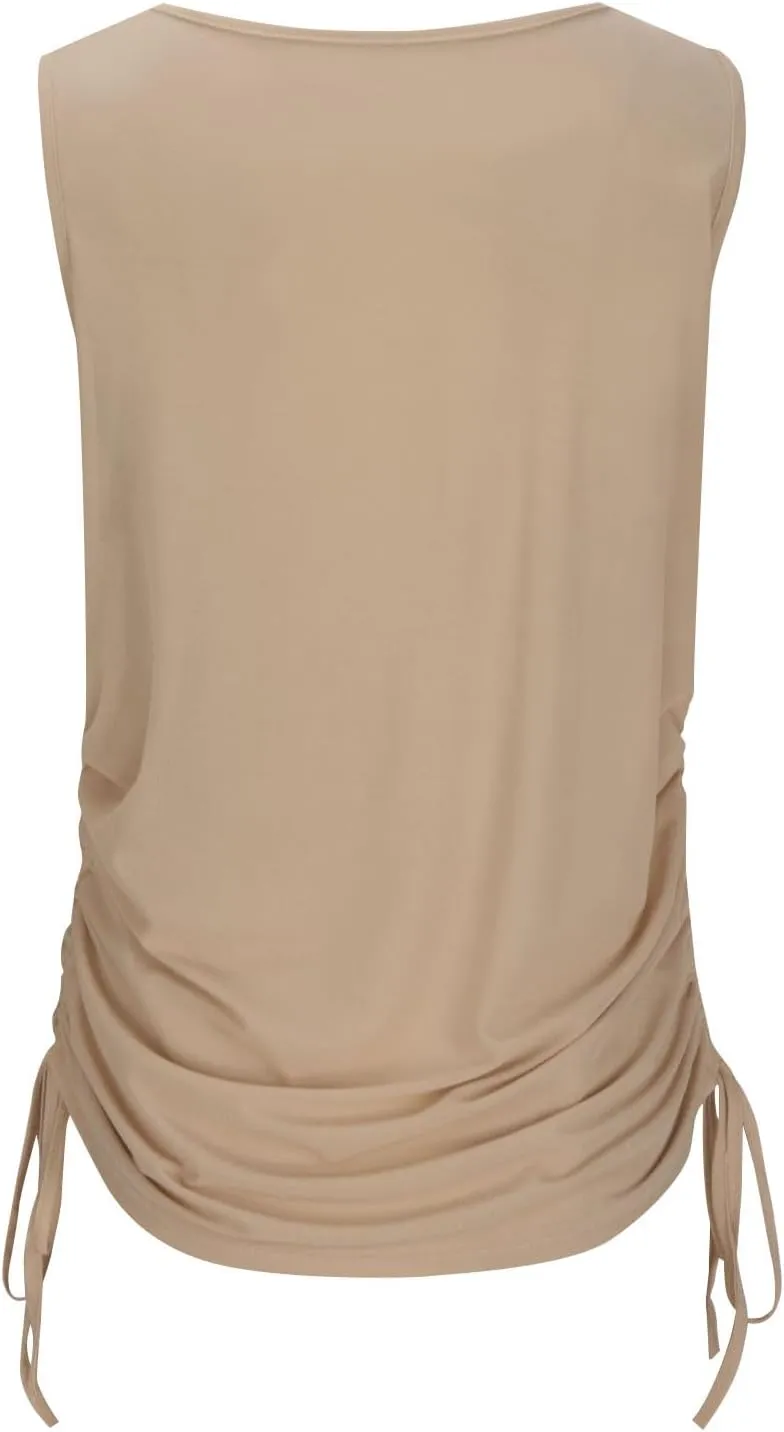 JOAU Women's Cowl Neck Tank Tops Summer Ruched Sleeveless Casual Shirts Drawstring Tie Side Shirring Tunic Blouse Plus Size