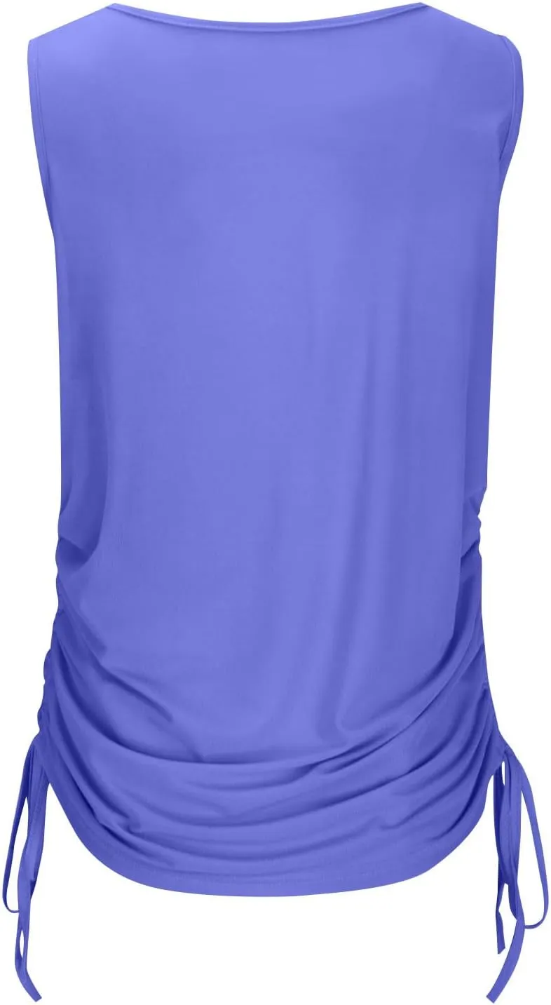 JOAU Women's Cowl Neck Tank Tops Summer Ruched Sleeveless Casual Shirts Drawstring Tie Side Shirring Tunic Blouse Plus Size