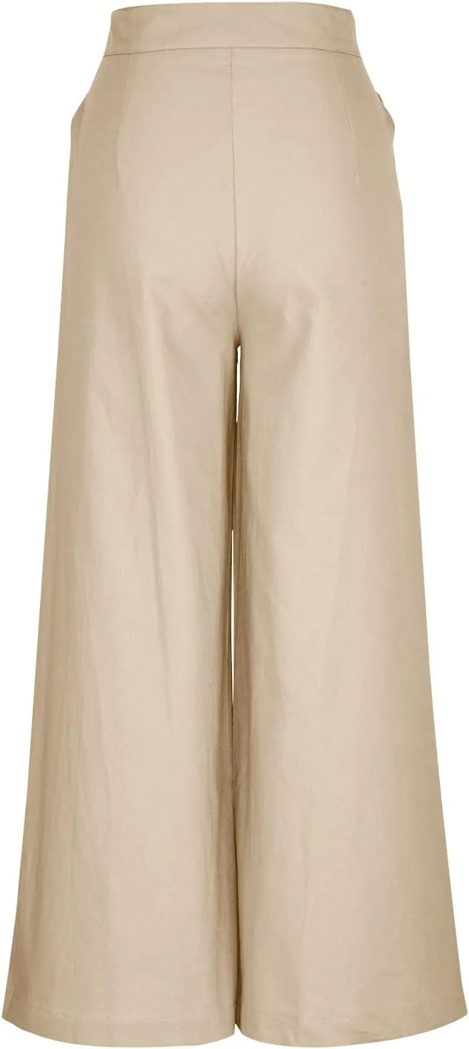 JOAU Women's Solid Wide Leg Palazzo Lounge Pants Casual Straight Leg High Waist Stretch Pants with Pockets Slacks Trousers