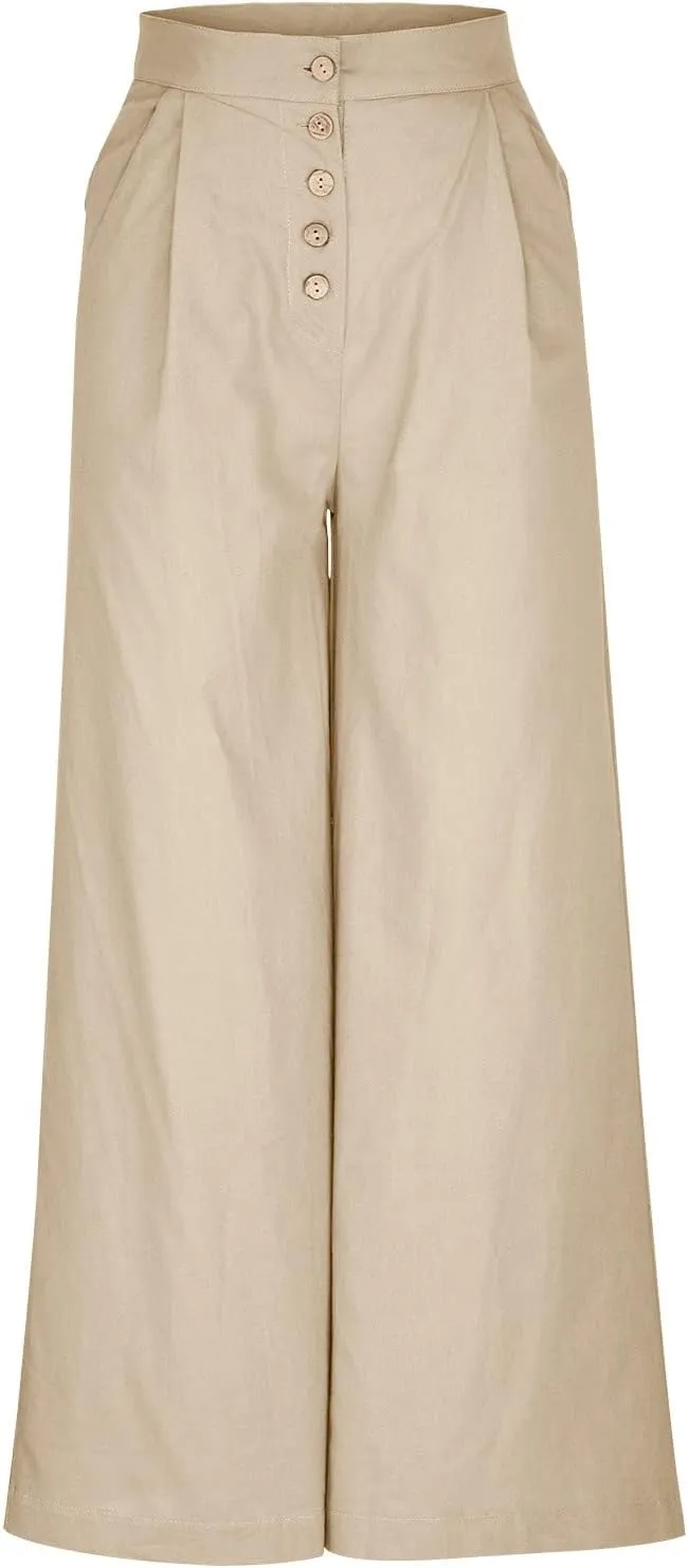 JOAU Women's Solid Wide Leg Palazzo Lounge Pants Casual Straight Leg High Waist Stretch Pants with Pockets Slacks Trousers
