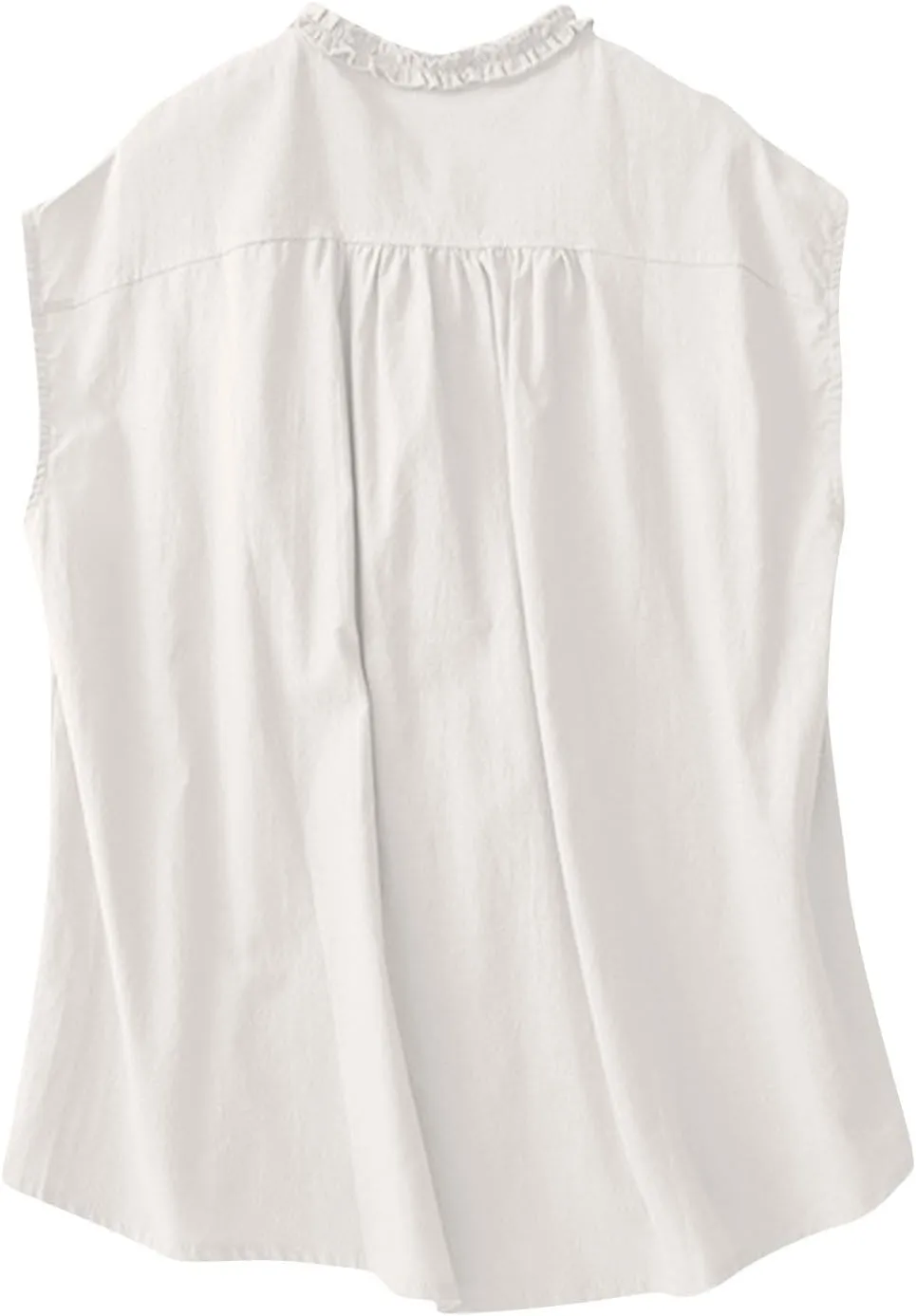 JOAU Women's Summer Button Down Cotton Linen Shirts Casual Sleeveless Frill Trim Crew Neck Cute Tank Tops Dressy Blouses