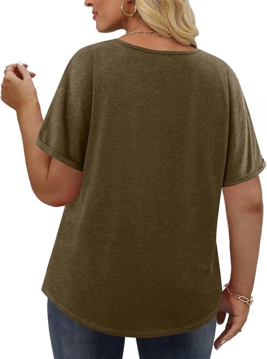 JOAU Womens Summer Plus Size Tunic Tops Trendy V Neck Short Sleeve Blouses Dressy Casual Loose Button Pleated Front Shirts