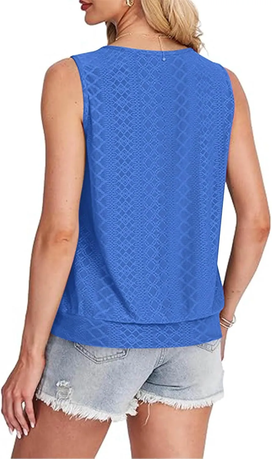 JOAU Womens Tank Tops Loose Casual Round Neck Sleeveless Summer Shirts Eyelet Embroidery Blouse Trendy Vacation Clothes 2025