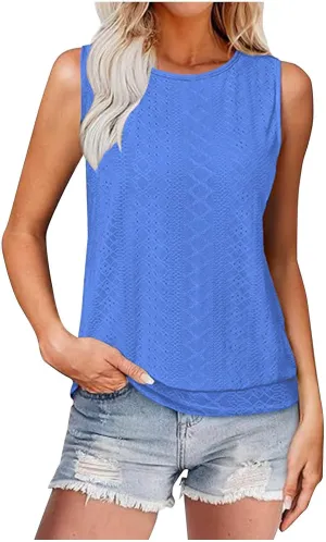 JOAU Womens Tank Tops Loose Casual Round Neck Sleeveless Summer Shirts Eyelet Embroidery Blouse Trendy Vacation Clothes 2025