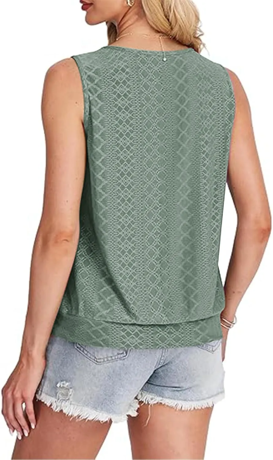JOAU Womens Tank Tops Loose Casual Round Neck Sleeveless Summer Shirts Eyelet Embroidery Blouse Trendy Vacation Clothes 2025