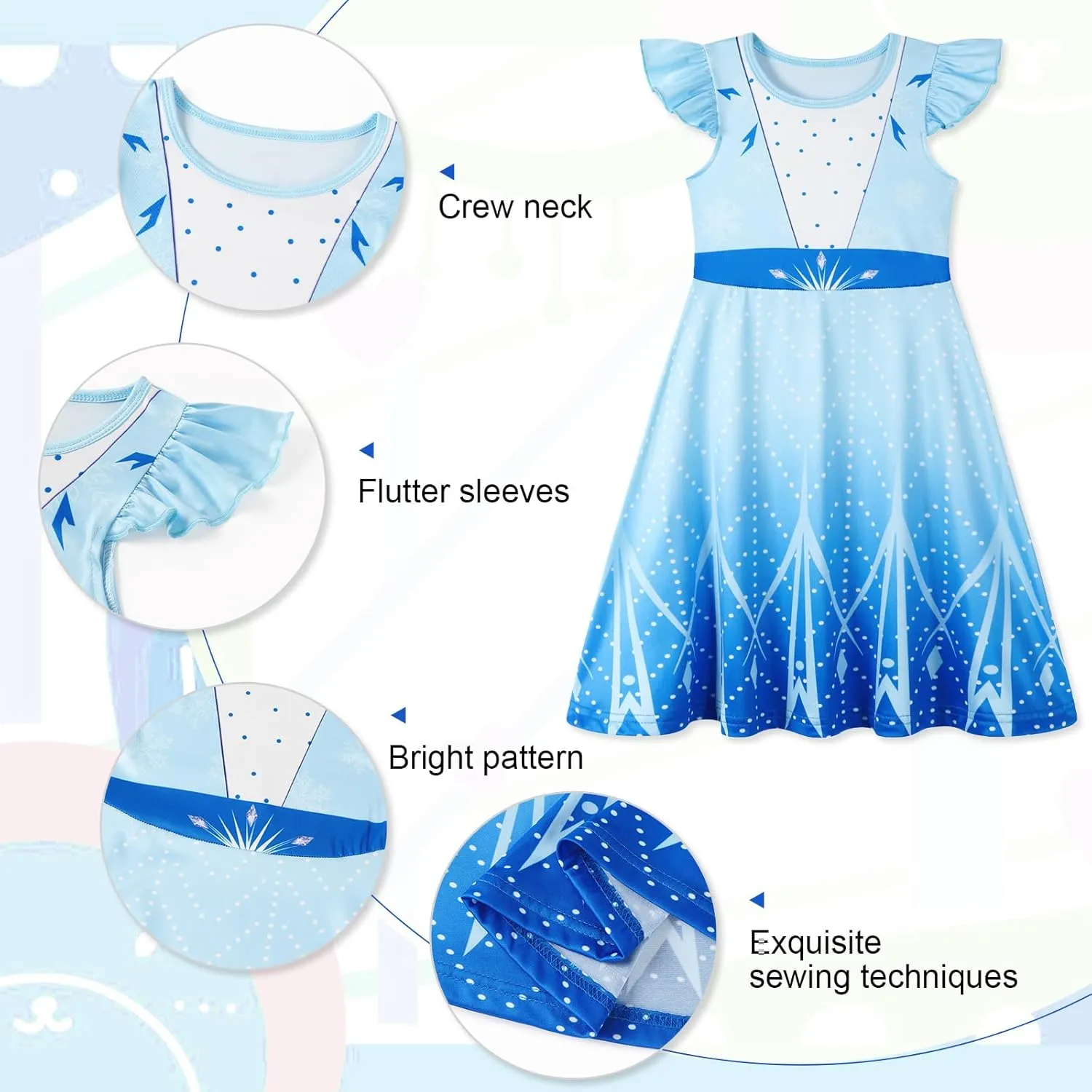 Jurebecia Girls Nightgowns Princess Pajamas Nightdress for Toddler Kids Sleepwear Flutter Sleeves Night Dress