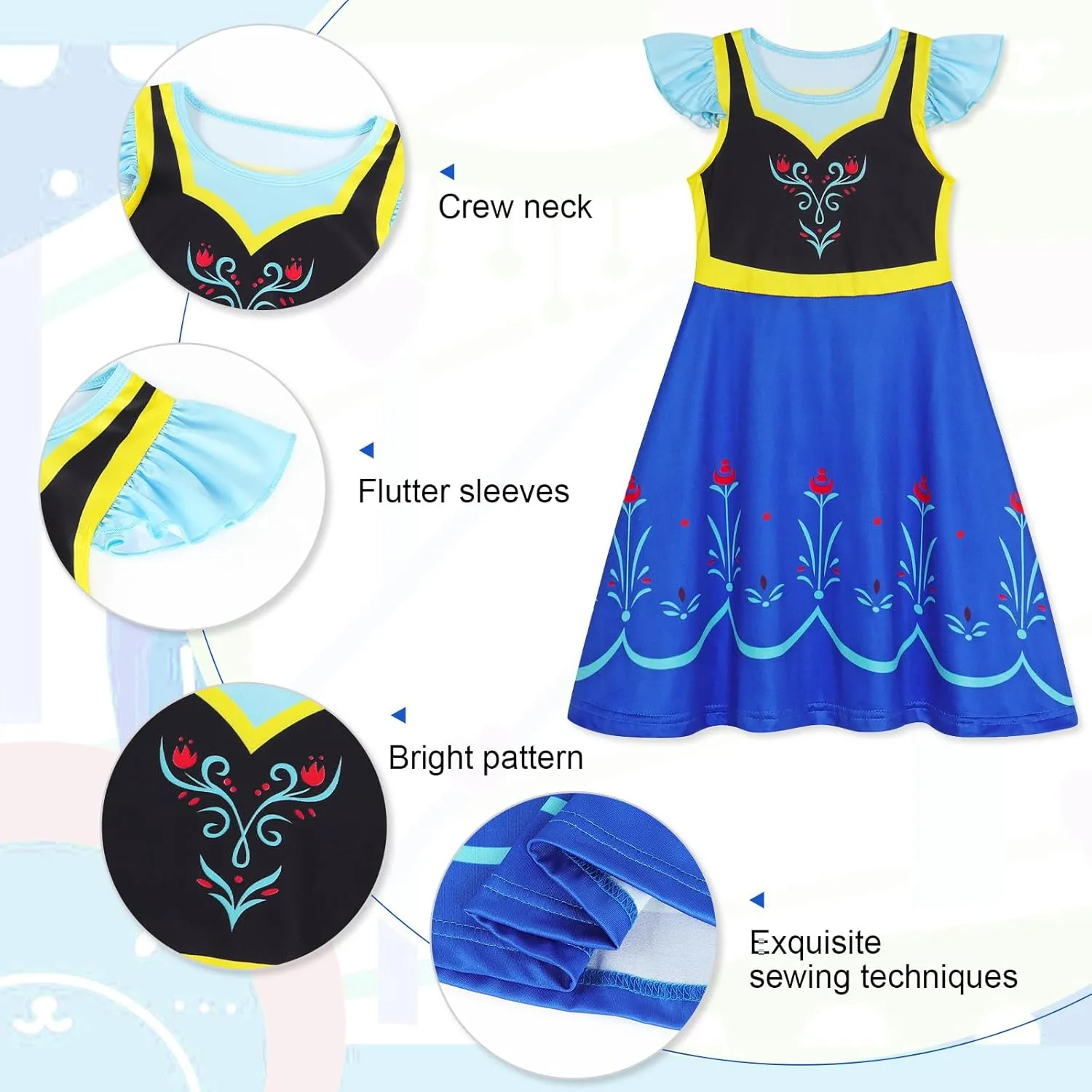 Jurebecia Girls Nightgowns Princess Pajamas Nightdress for Toddler Kids Sleepwear Flutter Sleeves Night Dress