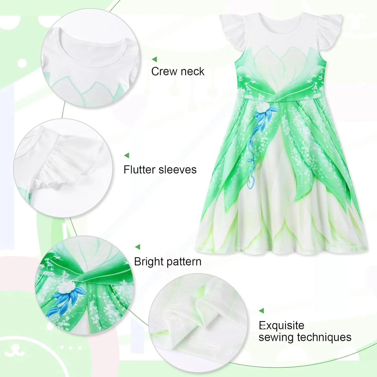 Jurebecia Girls Nightgowns Princess Pajamas Nightdress for Toddler Kids Sleepwear Flutter Sleeves Night Dress